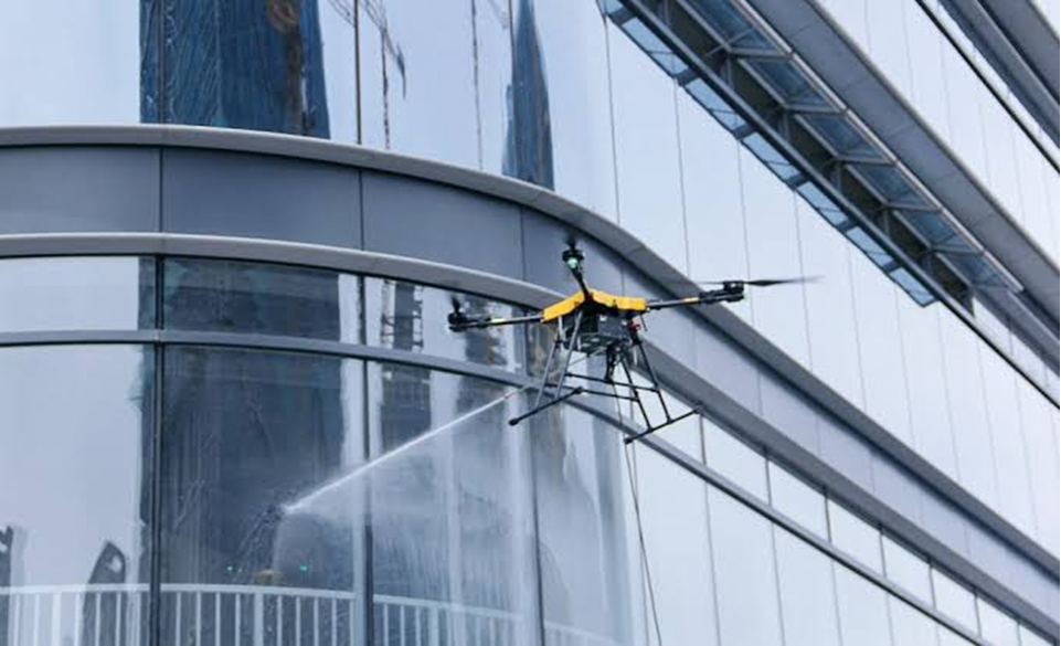 Drone window cleaning